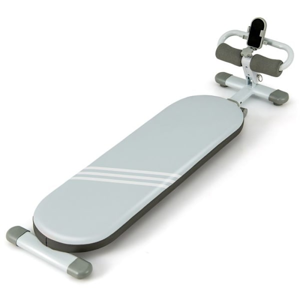 COSTWAY hopfällbar multifunktions träningsbänk-3 justerbara vinklar-längd 120-137 cm-telefonhållare-PVC-läder säte-blå