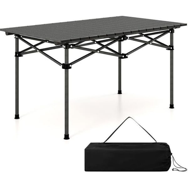 COSTWAY Alumiini Camping Piknik Taulu, 95x55x50 CM, 4-6 Hengen Pöytä, Taitettava Puutarhapöytä Kuljetuslaukun kanssa