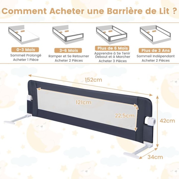 COSTWAY Foldbar sengehest til baby/barn 150x52CM i Oxford stofvinkel 0°-180° med blødt skum, forborede huller Grå Grå