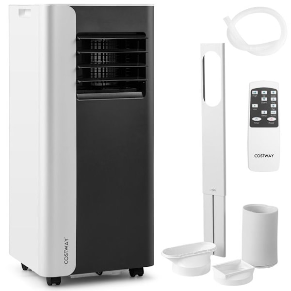 COSTWAY 4 i 1 R290 Bärbar Luftkonditionering 7000BTU, Kylfläkt Avfuktare, 24H Timer, Fjärrkontroll, för 28㎡ Svart