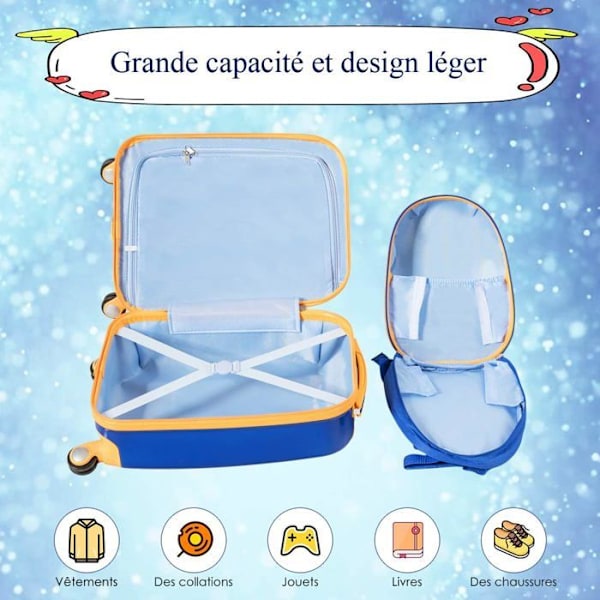 COSTWAY Barnvagn för Barn med Hjulingar 18’’ + Ryggsäck 12’’ Set med Bagage Blå för Barn med Rymdteman för Pojkar Rosa