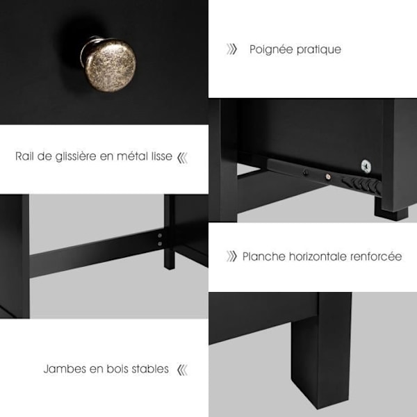 COSTWAY Datorbord, datorbord 120 x 50 x 75 cm Rymligt med 3 lådor, modern stil svart färg Svart