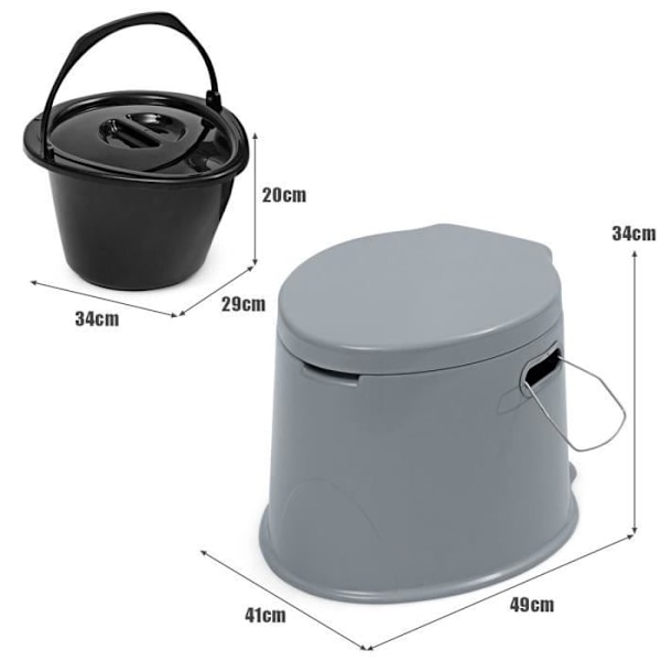 COSTWAY Bærbart Kemisk Toilet Tørtoilet med 5L indre spand og papirholderbelastning 200KG til campingvogn, campingvogn og hospital