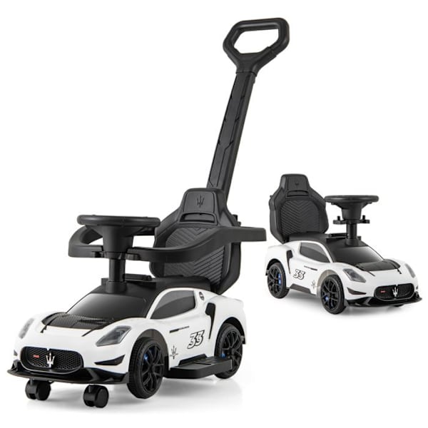 Maserati 3 in 1 Push -auto lapsille, 2 yleispyörää, musiikkiohjaus, säilytystila, 18-60 kuukautta, valkoinen