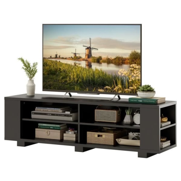 COSTWAY 65" tv-stativ med 4 rum, justerbare hylder, 4 kabelføringshuller, stue, soveværelse, 150 x 39 x 45 cm sort