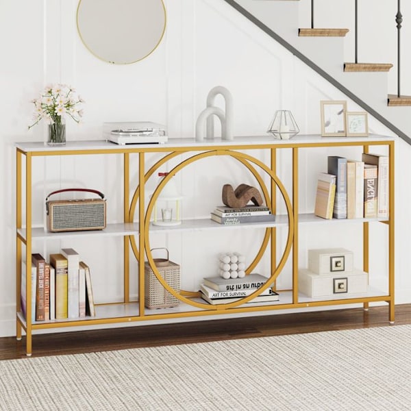 COSTWAY Konsolbord XXL - 3 Nivåer 180 x 30 x 90 cm (L x b x H) Marmor Effekter Guldmetallram