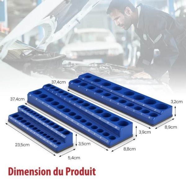 COSTWAY 6 Metrisk och SAE Socket Organizer 1/2", 3/8", 1/4" Drive Kraftfull magnetisk bas för verkstad