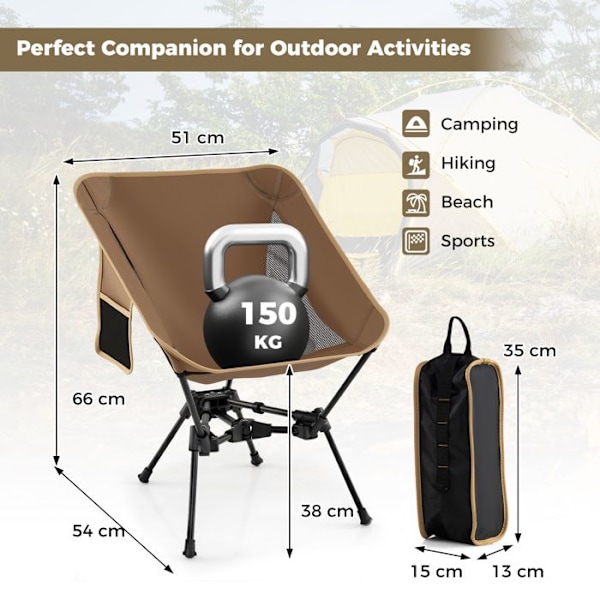 COSTWAY Fällbara Utomhusstolar, Transportväska, Portabel för Strand Picknick Resor Sport, Kapacitet 150 kg, Kaffe