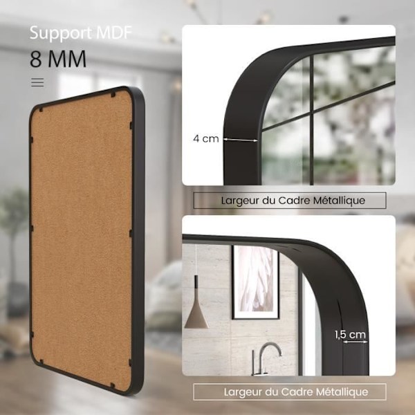 COSTWAY rektangulär väggspegel - 51x81CM - metallram, rundade hörn, explosionssäker design - dekorativ spegel - svart