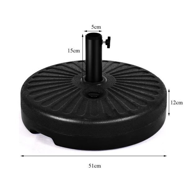 COSTWAY Rund Parasol Base Vandinjektion 23L Plast Sort Parasol Plader til Terrasse, Gårdhave, Have