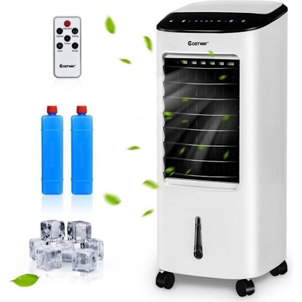 COSTWAY mobilt klimaanlæg 7L 4 i 1-luftkøler-65W fjernbetjening-7,5H timer-3 tilstande/hastigheder-LED-skærm-27x30x74 cm Vit