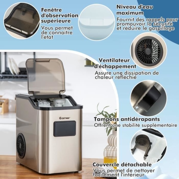 COSTWAY Nugget Ice Maker 24kg/Dag 180W 2,5L vattenpåfyllning 2-vägs självrengörande LED Touch Control 24H Timer