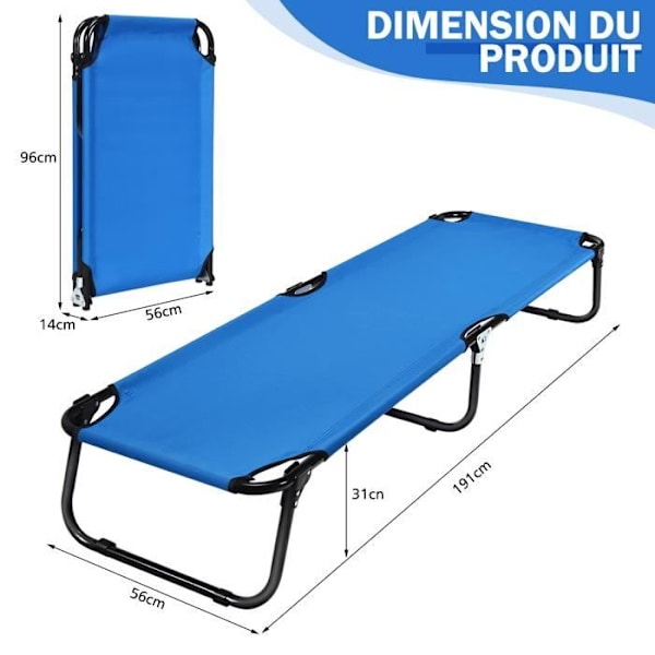 Taitettava Oxford-kankainen telttasänky paksunnetuilla metalliputkilla - COSTWAY - 190x56x30 cm - Sininen - 150 kg