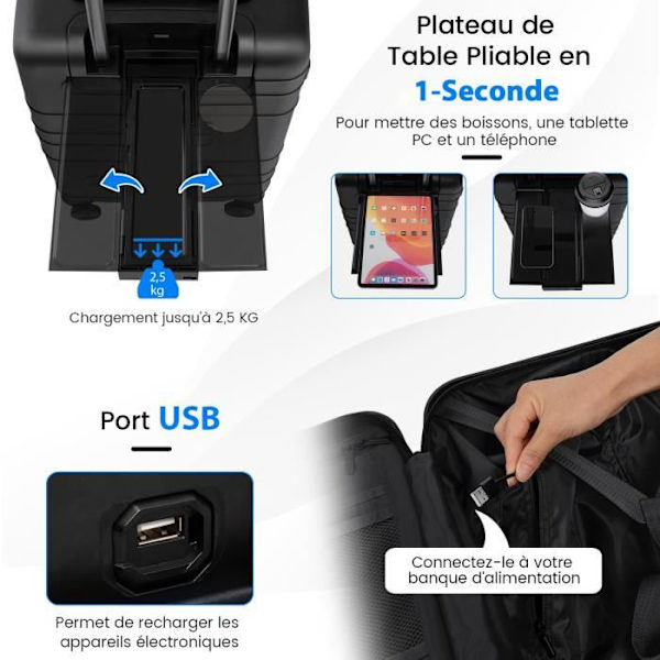 COSTWAY Håndbagage 20" med Rullehjul i PC med TSA-lås, med Sammenklappelig Støtte, USB-oplading, Flyrejser, Sort