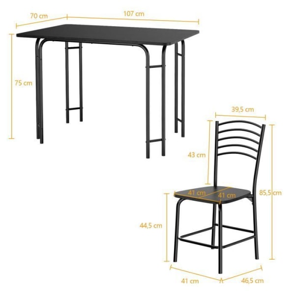 COSTWAY köksbordsset med 4 stolar, lackerad metallstomme, frukostbord för matsalen Svart