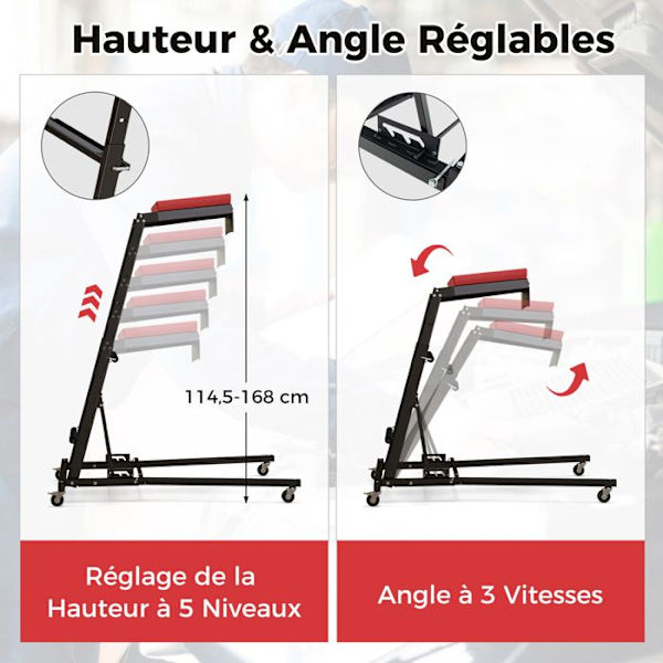 COSTWAY hopfällbar verkstadspall med justerbar höjd 114,5-168 cm, med 3-växlad vinkelstoppad bänkskiva Svart + Röd