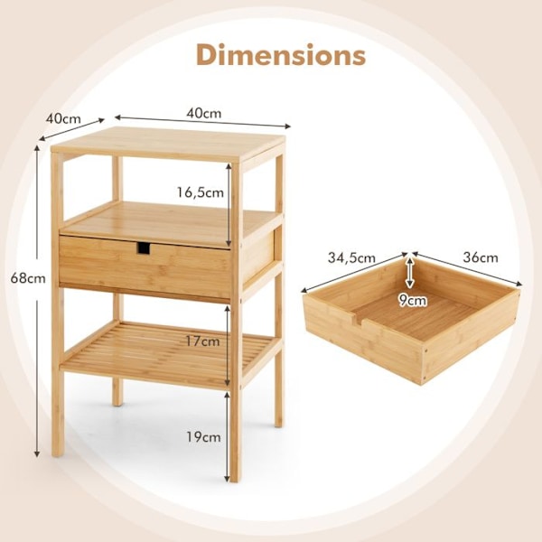 COSTWAY Sæt af 2 Natborde i Bambus, med Skuffe og 3 Hylder, 40 x 40 x 68 cm, Natbord, Stue, Værelse, Naturlig Naturlig