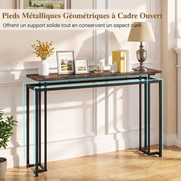 Bordskonsol Marmor - COSTWAY - Rustik Brun, 120×30×80,5 cm, Metallram, Modern Design, Anti-Tip Kit, Korridor & Vardagsrum
