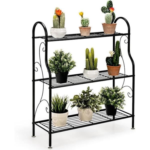 COSTWAY Plante holder i 3 niveauer i metal, elegant design, støtte til blomsterpotter til have, balkon, stue, 72 x 25 x 85 cm