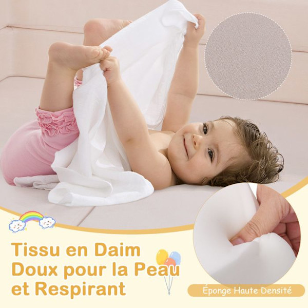 COSTWAY modulær babysofa til 2 børn 9 stykker, konvertibel i skum, til klatring og kravling, ruskindsstof, beige