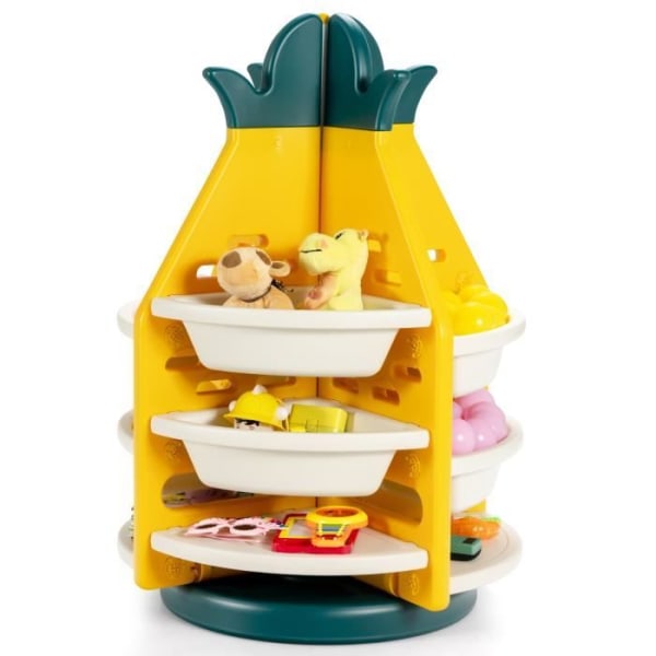 COSTWAY förvaringsställ för leksaker för barn med 3 våningar 74x74x106 CM, ananasformad roterande hylla, 8 plastlådor