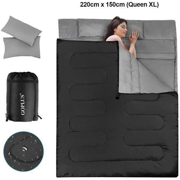 COSTWAY dobbelt sovepose - Sort - 190x150cm - Puder inkluderet - Vægt 3,45 kg Svart