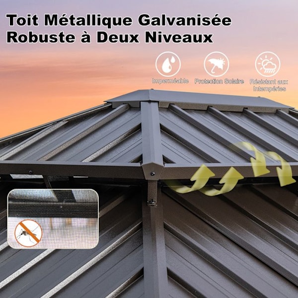 COSTWAY Kaksinkertainen Metallipaviljonki 354 X 294 CM, Tilava Vastaanottoteltta Hyttysverkolla Suojana