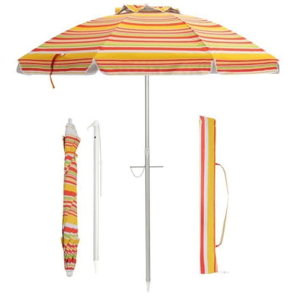 COSTWAY Vippbart fällbart strandparaply Ø198 CM UV 50+ Skydd med tryckknappsväska för uteplatspool Gul Gul