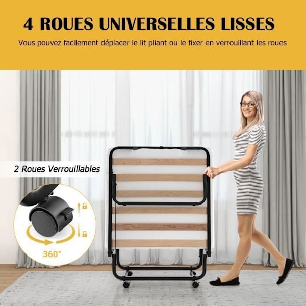 COSTWAY hopfällbar säng 80x199 CM med 10 cm tjock skummadrass, hopfällbar säng för 1 person med 15 träribbor