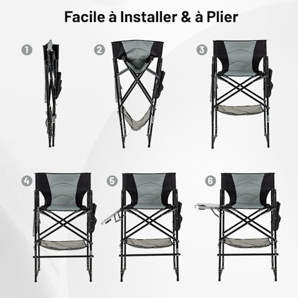 COSTWAY Høj Foldbar Havestol 116,5 cm med F oldbar Sidebord og Fodstøtte, Krus-holder, Netopbevaringspose svart och grått