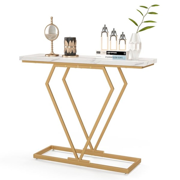 COSTWAY Konsolbord i imiteret marmor, tipsikring, sidebord til entré i stuen, hvid og guld Vitt och guld