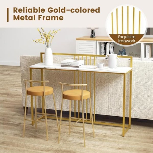 COSTWAY Marmor Print Console Bord - 120 x 32,5 x 88 CM - Guld Metalramme Moderne skandinavisk stil Gangmøbler Vit + guld