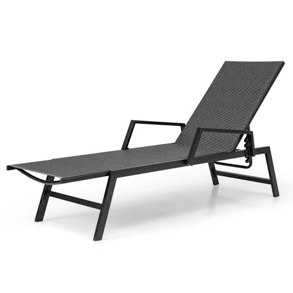 COSTWAY Justerbar Chaiselong i Rattan og Vævet PE, Rygstøtte med 5 Positioner, Justerbar Stol til Patio, Terrasse, Have Rottingfärg: Brun | Ramfärg: Svart