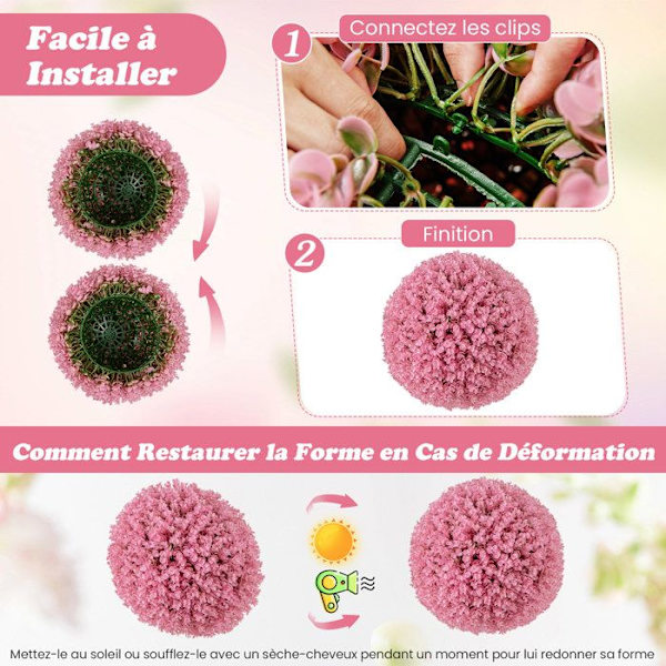 COSTWAY 2 kunstige topiære kugler 44 cm UV-resistente, falske planter i kugler 7 lag blade Pink