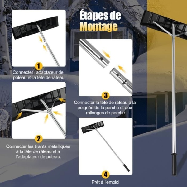 COSTWAY snöskyffel för tak Justerbar utdragbar 1,48-6,08 M aluminium med bladbredd 40 cm halkfria fordon
