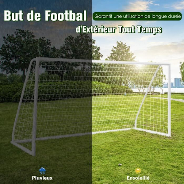 COSTWAY Fodboldmål 365x120x182 cm - PVC-ramme - Vandtæt PE-net - 6 jordspyd - Samling på 15 minutter - Børn, Voksne