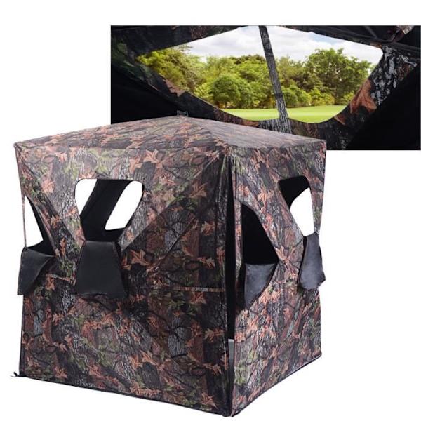 COSTWAY Bærbart Instant Jagttelt 3 Personer, 4 Vinduer Clear View 360° Oxford stof med bæretaske, Camouflage Kamouflage