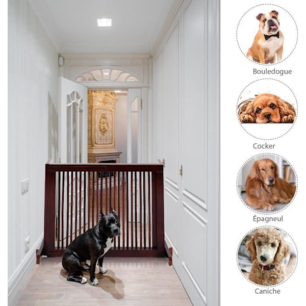 COSTWAY Hopfällbart hund-/djurstaket av furu 203X56X9.5CM Teleskopisk 3-panels säkerhetsdörr