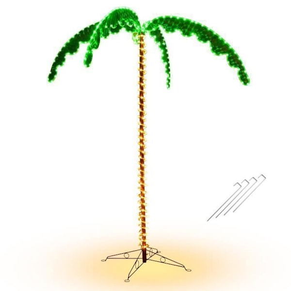 COSTWAY LED konstgjord palm 218 cm höjd inomhus och utomhus kokosnötsmönsterlampa, med hopfällbar bas, 60Hz/8W