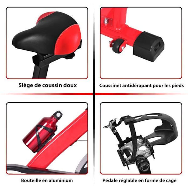 COSTWAY motionscykel - Tyst modell med 8 kg svänghjul - justerbar sadel och styre röd och svart