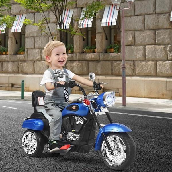 COSTWAY 6V elektrisk motorcykel til børnescooter med 3 hjul lyd- og lyseffekt, 3Km/t Max, 3 år + Chopper Style Blue Blå