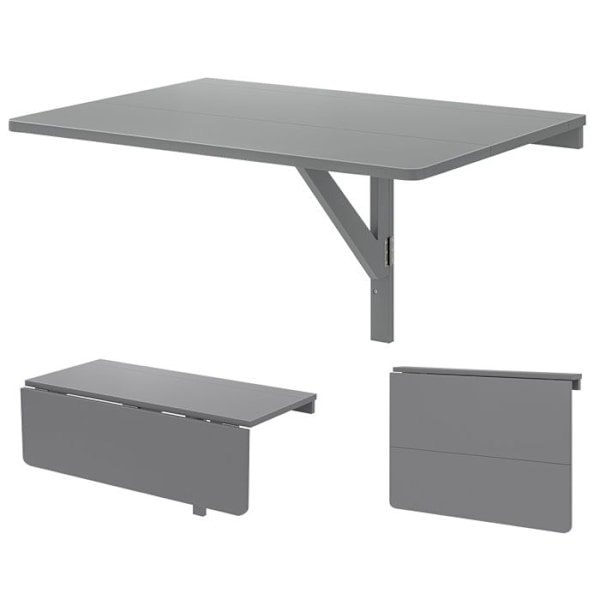 COSTWAY Vægmonteret Foldbart Træbord 80 x 60 x 45 cm - Multifunktionelt Arbejdsbord til Køkken og Stue Grå