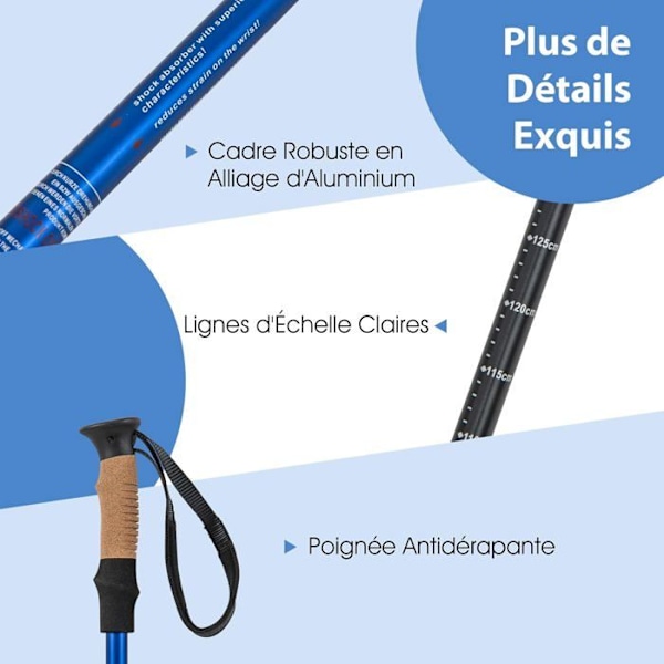 COSTWAY Aluminium Spadserstok Anti-Shock Vandrestang med 3 justerbare længder 65-135 cm Sølv Pengar