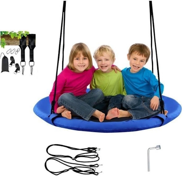 COSTWAY Rund Fågelbo Gunga 100 CM Barn för utomhusträd Justerbara hängrep 100-180 cm-150 KG-Blå