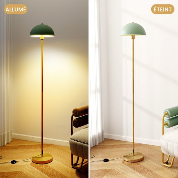 COSTWAY Golvlampa 163 CM, Stötsäker Bas, Fotomkopplare, Modern Metallampa för Vardagsrum Sovrum Kontor Guld och Grön och Vit