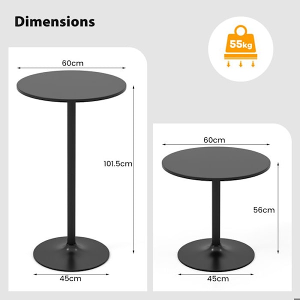 COSTWAY Barbord 60 x 60 x 101,5 cm - Metalbase til Spisestue, Restaurant