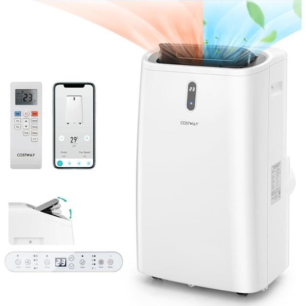 5 i 1 Mobil Luftkonditionering Kyl/Värme -16000BTU 4,7KW R290 COSTWAY- App-kontrollerad- Avfuktare- 24H Timer- LED-display