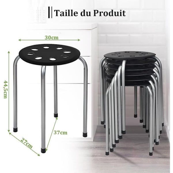 COSTWAY 6 stapelbara pallar 30 x 40,5 cm (Dia x H), Stabil X-formad metallram för vardagsrum, kök, bistro, svart Svart