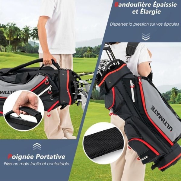 COSTWAY Golfklubbsäili 14 Erillistä Lokeroa 8 taskua Sateensuojus Olkahihna Kevyt Eristyssäkki Musta
