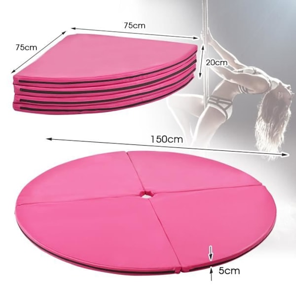 COSTWAY Crash Matta/Pad Metelas Skyddsstolpe Dnace Tjocklek 5CM,Dansmatta Diameter 150CM 4 delar Vikbar EPE
